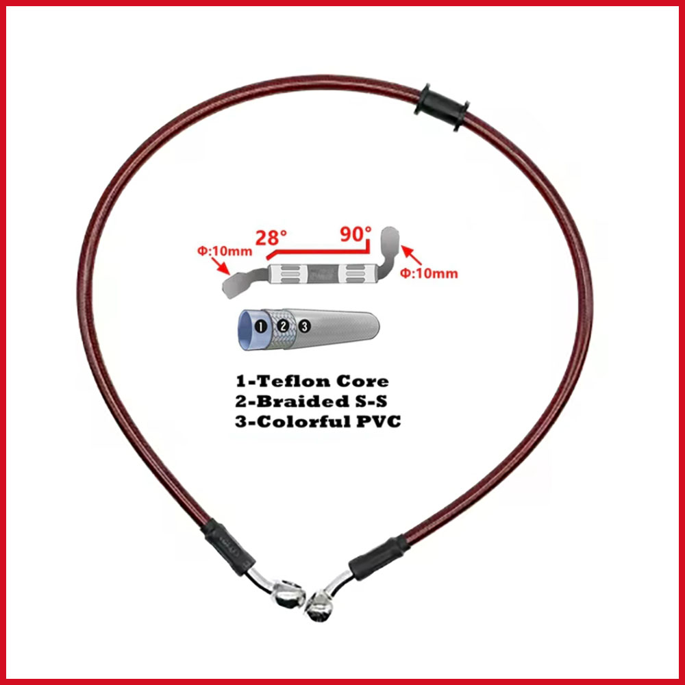 Motorcycle Brake Cable - 28-90 Degrees 10mm Banjo 300mm To